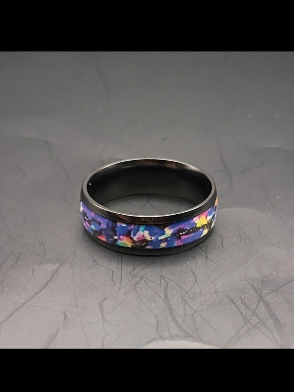 Multicolor Floral Inlay Black Titanium Ring - Women Jewelry